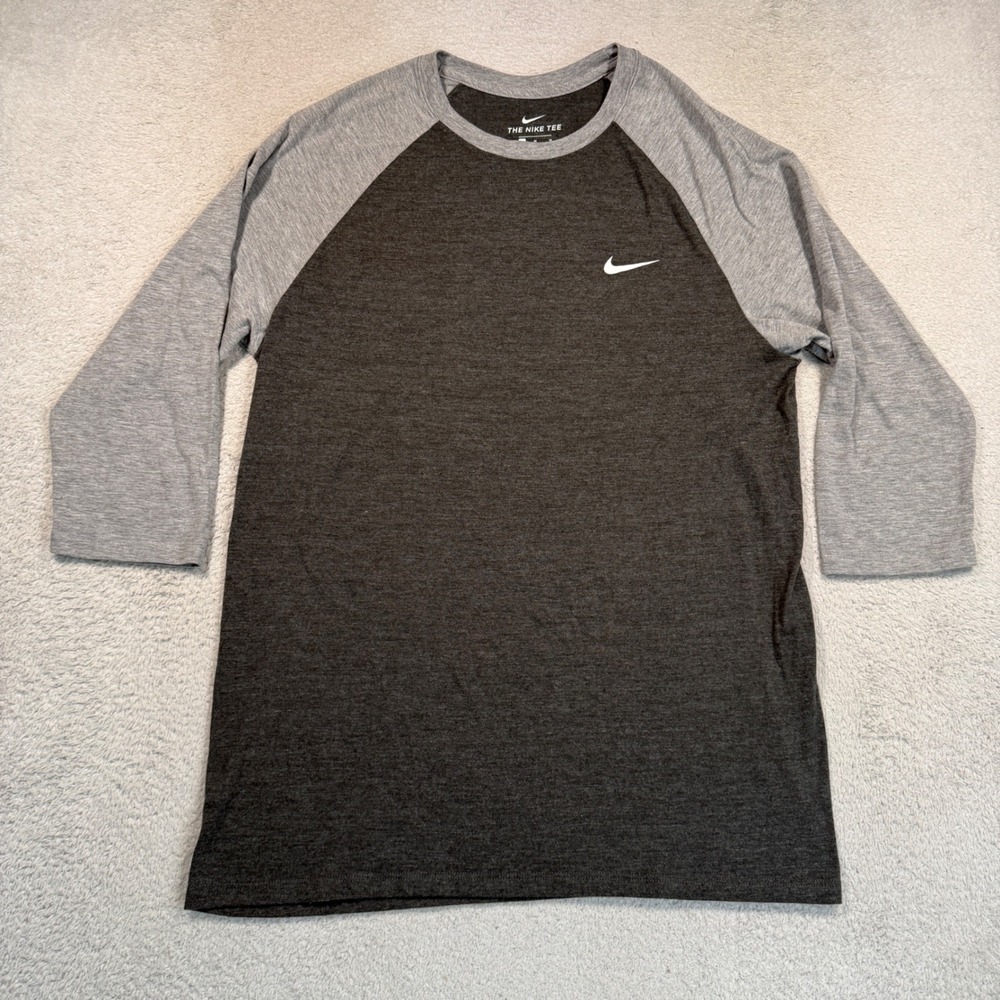 Nike Raglan Baseball Tee Mens M Grey 3/4 Sleeve Tri-Blend Athletic Cut Shirt